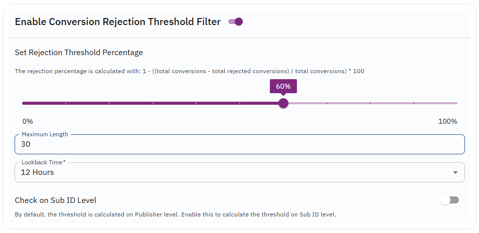 converion rejection threshold
