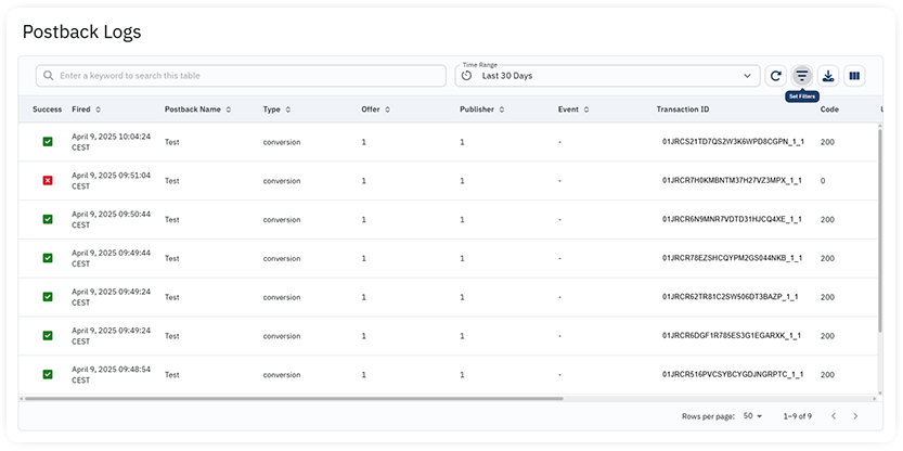 postback logs