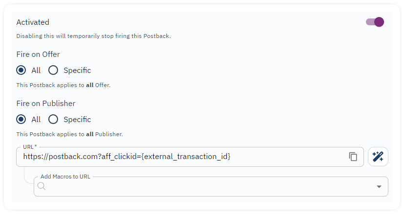 affiliate postback setup