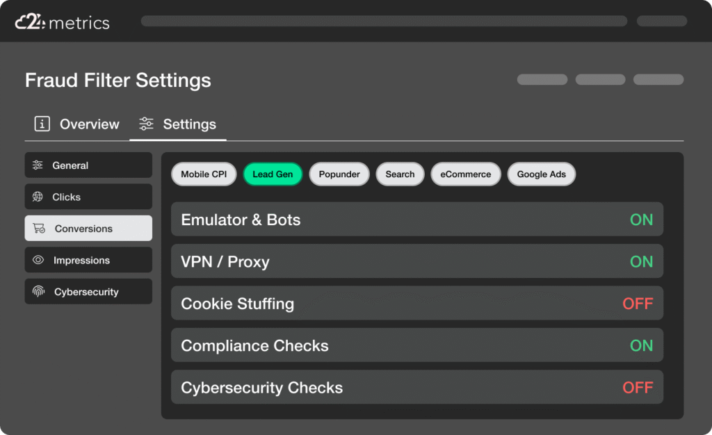 Configurable Conversion Fraud Checks for Bots, Emulators, VPNs and Proxies.